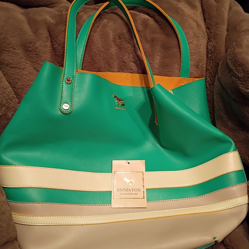 Emma Fox Teal and Cream Shoulder Bag
